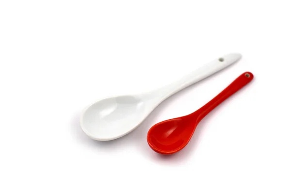 Keramiske Spoon Stock Billeder Keramisk Asiatisk Ske Hvid Baggrund Rød - Stock-foto