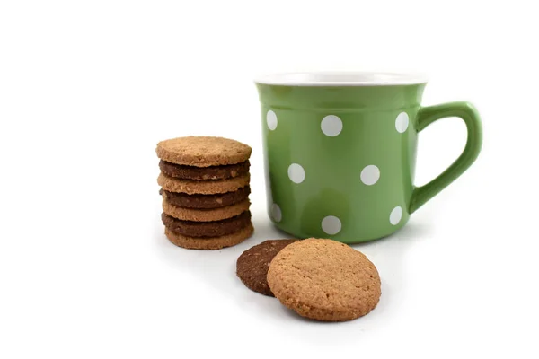 Green Mug Dots Stock Images Cookies Green Mug Cookies Cup — Stock Photo, Image