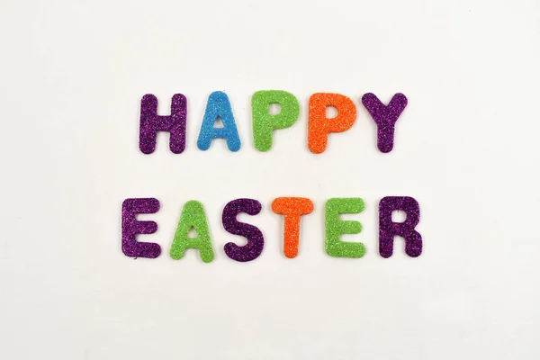 Счастливая Пасха Цветная Надпись Счастливой Пасхи Счастливая Пасха Белом Фоне — стоковое фото