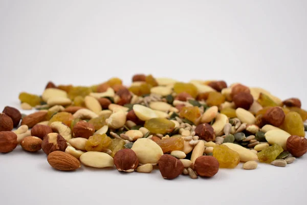 Nüsse Und Samen Mischen Verschiedene Arten Von Nüssen Auf Weißem — Stockfoto