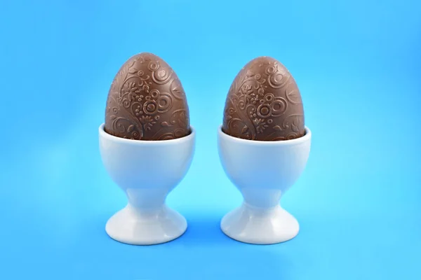 Huevo Chocolate Titular Huevo Imágenes Stock Huevo Pascua Sobre Fondo — Foto de Stock