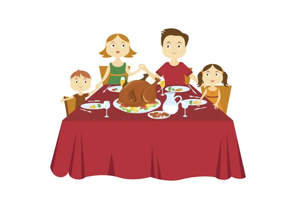 Счастливая семья за вектором ужина в честь Дня Благодарения — стоковый вектор