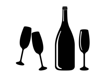 Siluet şişesi ve şampanya kadehi.