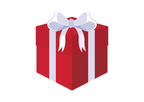 Red gift box with white ribbon icon vector — Stock Vector