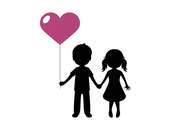 Girl and boy in love cartoon holding hands vector - Stok Vektor