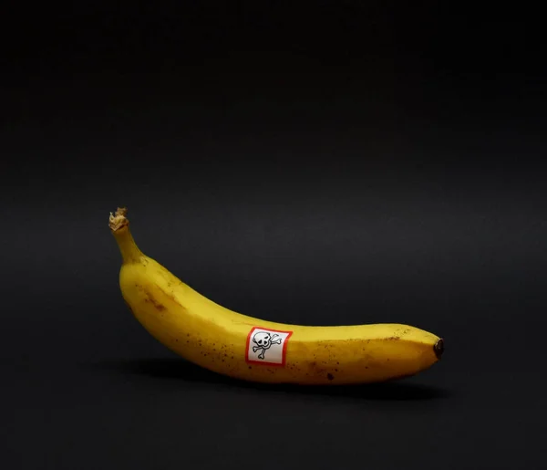 Poisonous Banana Stock Images Banana Isolated Black Background Banana Warning — Stok fotoğraf