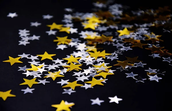 Imágenes Fondo Estrellas Oro Plata Estrellas Brillantes Sobre Fondo Negro — Foto de Stock