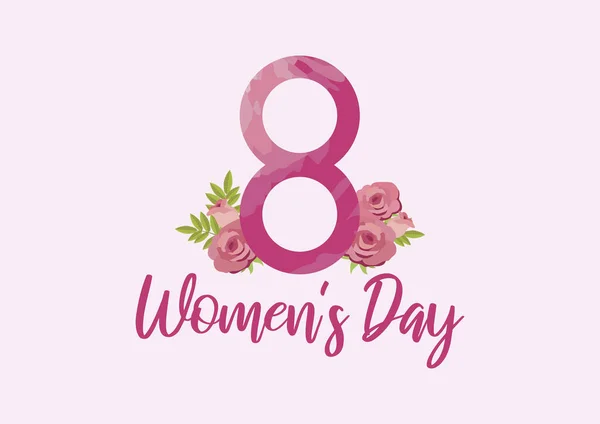 Número Oito Com Rosas Rosa Vetor Dia Internacional Mulher Conceito — Vetor de Stock
