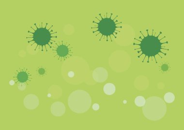 Coronavirus hastalığı COVID-19 soyut yeşil arka plan vektörü. Yeşil arkaplanda COVID-2019 ve metin için fotokopi alanı. Yeşil virüs vektörü. Coronavirus çerçeve vektörü. Virüs enfeksiyonu kavramı
