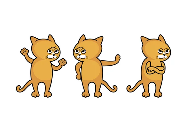Divertente Arrabbiato Gatto Rosso Icona Set Vettore Gatto Scontroso Personaggio — Vettoriale Stock