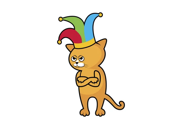 Gato Gruñón Con Sombrero Bufón Vector Divertido Personaje Dibujos Animados — Archivo Imágenes Vectoriales