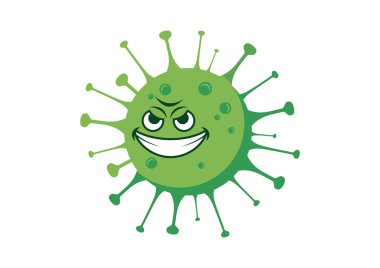 Komik yeşil koronavirüs vektörü. Coronavirus hastalığı COVID-19 vektörü. Kızgın Coronavirus hastalığı çizgi film karakteri. Şeytani yüz COVID-19 klip sanatı