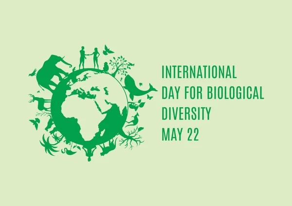 Internationella Dagen För Biologisk Mångfald Vektor Planeten Jorden Med Fauna — Stock vektor