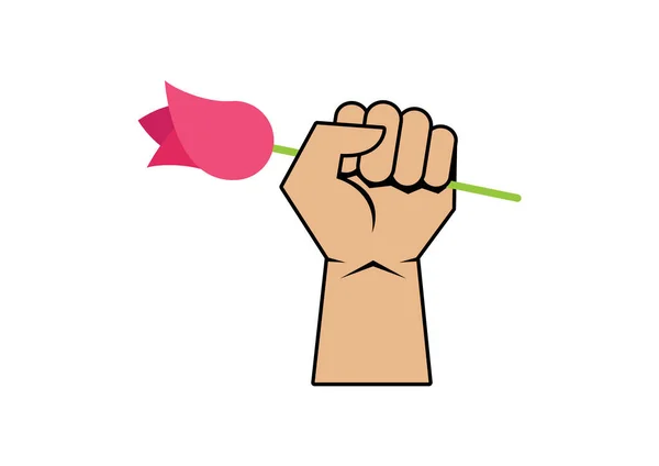 Піднятий Кулак Тримає Вектор Квітки Кулак Тримає Рожевий Тюльпан Рука — стоковий вектор