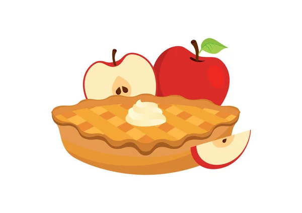 Apple Pie Apples Icon Vector Cake Whipped Cream Vector Dessert — Stock Vector