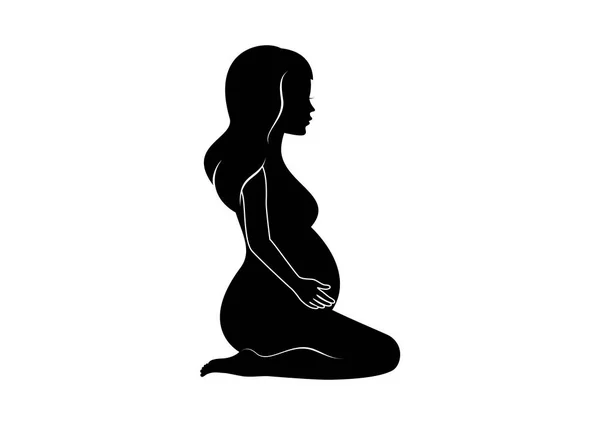 Pregnant Kneeling Woman Silhouette Icon Vector Beautiful Pregnant Woman Kneeling — Stock Vector