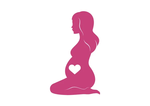 Pregnant Kneeling Woman Silhouette Icon Vector Beautiful Pregnant Woman Kneeling — Stock Vector