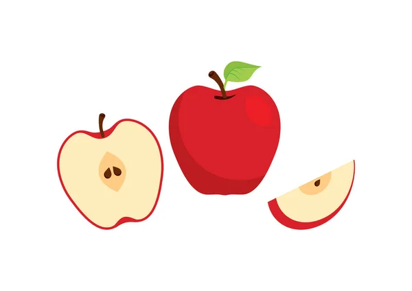Rote Äpfel Icon Set Vektor Aufgeschnittener Apfelvektor Rotes Apfelsymbol Isoliert — Stockvektor