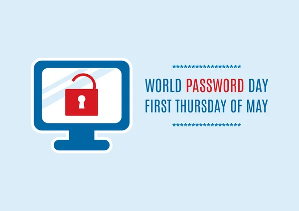 世界密码日病媒 密码保护计算机向量 安全的计算机图标向量 带有锁图标的计算机 重要的一天 — 图库矢量图片