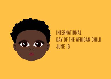 Uluslararası Afrikalı Çocuk Günü. Güzel koyu tenli çocuk ikonu. Afrikalı Çocuk vektörünün sevimli yüzü. Sevimli Afrikalı bebek vektörü. Afrika Çocuk Posteri Günü, 16 Haziran. Önemli bir gün.