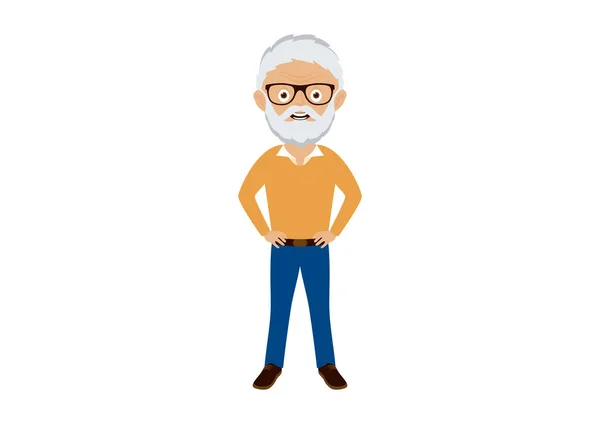 スタイリッシュな老人アイコンベクトル スタイリッシュなシニア紳士ベクトル 幸せと笑顔の老人ベクトル 幸せな老人のアイコン 髭と眼鏡のベクトルを持つ現代の高齢者 かわいいです高齢者漫画のキャラクター — ストックベクタ