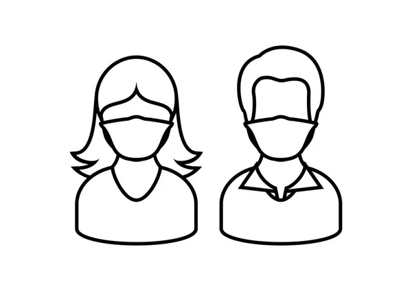 Hombre Mujer Con Máscara Médica Cara Para Prevenir Vector Covid — Vector de stock