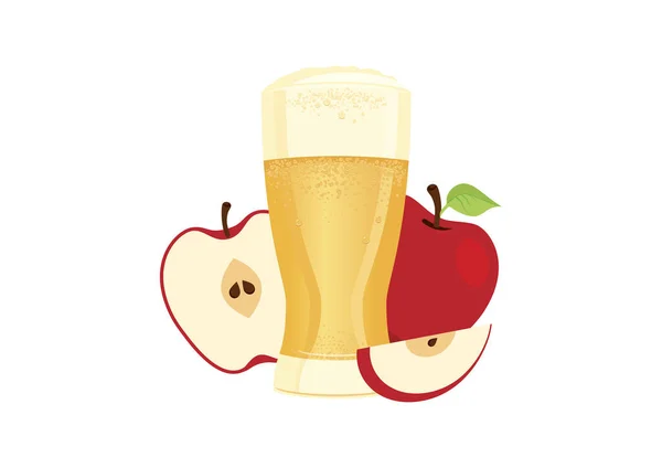 Glas Cider Met Appelvector Appelsap Icoon Vector Apple Cider Pictogram — Stockvector