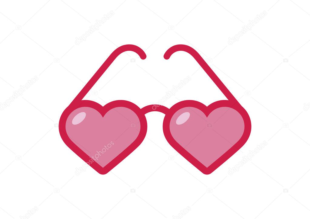 Pink heart shaped glasses vector. Pink glasses icon vector. Heart shaped glasses icon isolated on a white background. Glasses in love icon