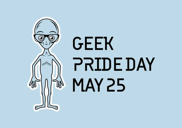 Geek Pride Day Vektor Nörd Utomjording Med Glasögon Vektor Grå — Stock vektor