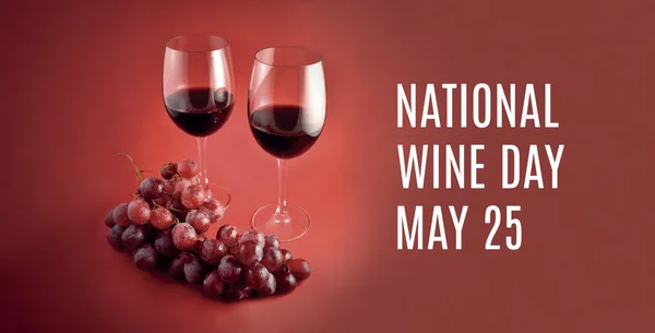 Національний День Вина Склянка Вина Зображенням Винограду Два Бокали Вина — стокове фото