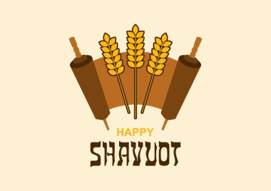 Mutlu Shavuot vektörleri. Tevrat 'ın İncil' inde buğday kulağı ikonu vektörü var. Yahudi bayramı Shavuot vektörü. Önemli bir gün.