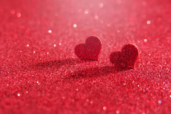 Valentines Day Bright Red Heart Red Glitter Background Artistic Macro 로열티 프리 스톡 사진