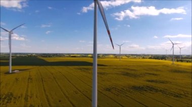 Yel değirmenleri. Rüzgar gücü teknolojisi - Rüzgar gücü, türbin, yel değirmeni, enerji üretimi üzerine hava aracı görüntüsü 