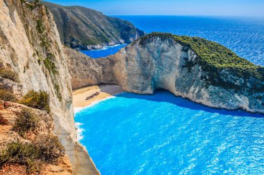 Navagio Beach, Zakynthos Island, Yunanistan doğal görünümü