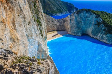 Navagio Beach, Zakynthos Island, Yunanistan doğal görünümü