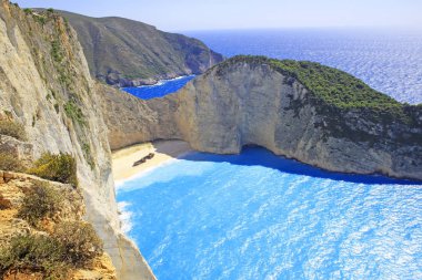 Navagio Beach Zakynthos, Yunanistan için havadan görünümü