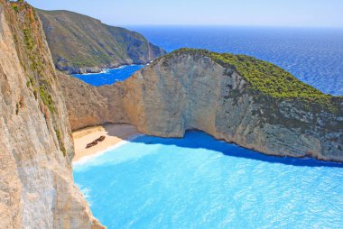 Navagio Beach Zakynthos, Yunanistan için havadan görünümü