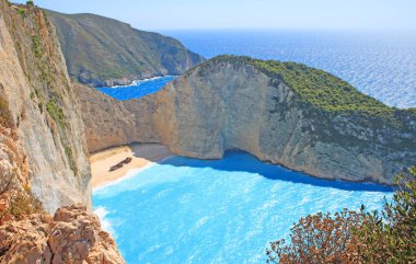 Navagio Beach Zakynthos, Yunanistan için havadan görünümü