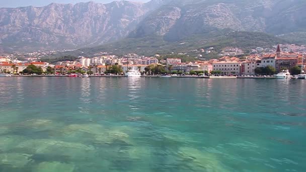 Kilátás Nyílik Makarskai Kikötőre Házak Horvátország — Stock videók