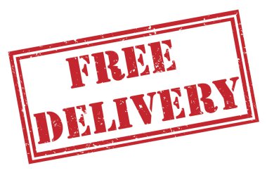 Beyaz arka plan üzerinde ücretsiz teslimat kırmızı pul