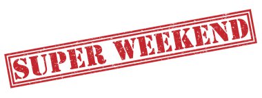 Beyaz arka plan üzerinde izole süper hafta sonu kırmızı pul