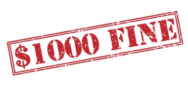 Beyaz arka plan üzerinde izole kırmızı pul 1000 dolar para cezası