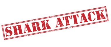 Beyaz arka plan üzerinde izole köpekbalığı saldırısı kırmızı pul