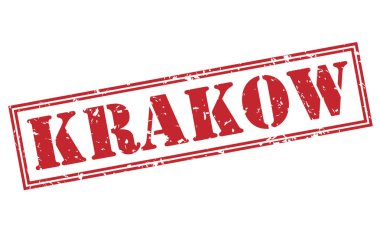 Beyaz arka plan üzerine Krakow kırmızı damga