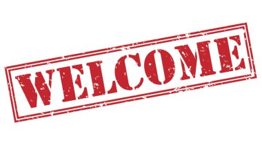 Beyaz arka plan üzerinde izole kırmızı pul hoş geldiniz