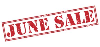 Beyaz arka plan üzerinde izole Haziran Satılık kırmızı pul