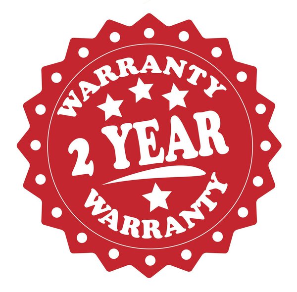 2 year warranty stamp on white background