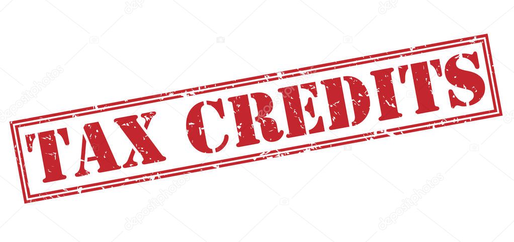 tax credits red stamp isolated on white background