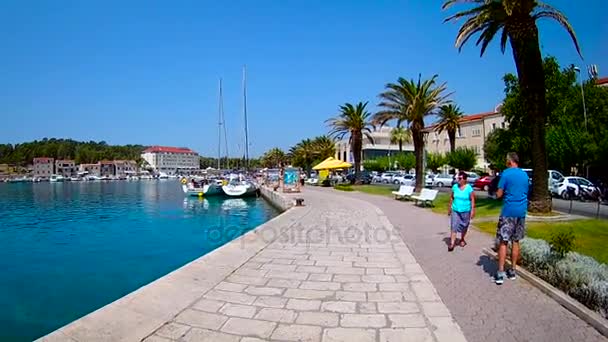 Agua Cristalina Turquesa Del Mar Adriático Makarska City Dalmacia Croacia — Vídeo de stock