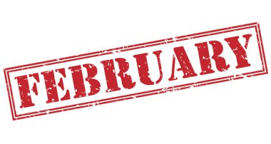 Beyaz arka plan üzerinde izole Şubat kırmızı pul